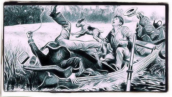 Three men in a boat illustration Three men in a boat